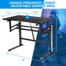 Pneumatic Height Adjustable Gaming Desk T Shaped Game Station with Power Strip Tray-Black by LJGDeals