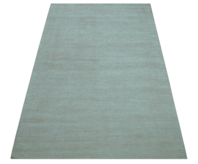 Ivory Hand Woven Wool Area Rug 5x8 Modern Solid Design for Contemporary Living Rooms, photo 11 of 12
