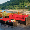 5 Pcs Outdoor Patio Rattan Furniture Set Sectional Conversation with Navy Cushions-Turquoise by LJGDeals