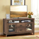Wooden Retro TV Stand with Drawers and Tempered Glass Doors by LJGDeals