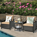 3 Pieces Patio Rattan Furniture Set Cushioned Sofa Storage Table with Shelf Garden by DirectDeals