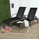 2 Pcs Outdoor Patio Lounge Chair Chaise Fabric with Adjustable Reclining Armrest-Brown by LJGDeals