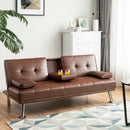 Convertible Folding Leather Futon Sofa with Cup Holders and Armrests by LJGDeals