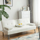 Convertible Folding Leather Futon Sofa with Cup Holders and Armrests by LJGDeals