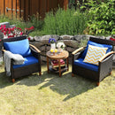 3 Pieces Patio Rattan Furniture Set with Washable Cushion and Acacia Wood Tabletop by LJGDeals