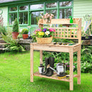 Garden Potting Bench Workstation Table with Sliding Tabletop Sink Shelves by DirectDeals