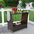 Patio Rattan Bar Serving Cart with Glass Top and Handle by LJGDeals