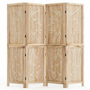 4-Panel Wooden Room Divider with Palm Leaf Design, 67" Tall