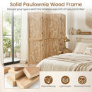 4-Panel Wooden Room Divider with Palm Leaf Design, 67" Tall