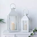 Set of 2-17.5"&13.5" Metal Candle Lanterns(White）