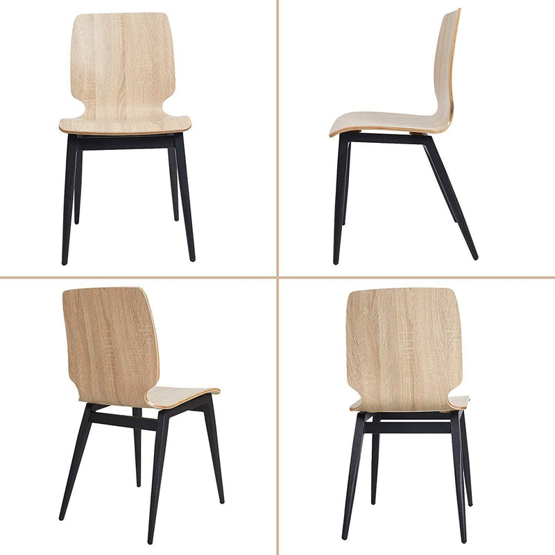 Set of 4 Kitchen Dining Chairs with Bentwood Seat and Metal Legs, Ergonomic Design, Natural