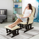 Wood Glider and Ottoman Set with Padded Armrests and Detachable Cushion-Beige