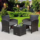 3 Pieces PE Rattan Wicker Furniture Set with Cushion Sofa Coffee Table for Garden by LJGDeals