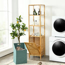 Bamboo Tower Hamper Organizer with 3-Tier Storage Shelves-Natural by LJGDeals