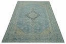 Traditional Turkish Design Blue And Beige Hand Knotted Wool Area Rug