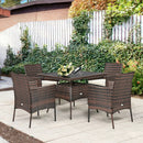 5 Pieces Patio Rattan Dining Furniture Set with Arm Chair and Wooden Table Top by LJGDeals