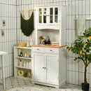 Kitchen Pantry Cabinet with Wood Top and Hutch-White by LJGDeals