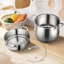 2-Tier Steamer Pot Saucepot Stainless Steel with Tempered Glass Lid by LJGDeals