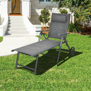 Patio Reclining Chaise Lounge with Adjust Neck Pillow-Gray by LJGDeals