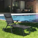 Patio Lounge Chair with Wheels Neck Pillow Aluminum Frame Adjustable-Gray by LJGDeals