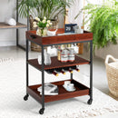 3 Tiers Kitchen Island Serving Bar Cart with Glasses Holder and Wine Bottle Rack by LJGDeals
