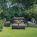 6 Pieces Patio Rattan Furniture Set with Glass Table and Cushioned Seat-Gray by LJGDeals