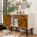 Mid-Century Wood Storage Cabinet with 2 Doors and Metal Legs for Entryway by LJGDeals
