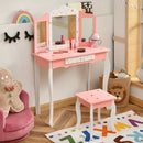 Kids Princess Vanity Table and Stool Set with Tri-folding Mirror and Drawer by LJGDeals