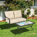 2 Pieces Patio Outdoor Cushioned Sofa Bench with Coffee Table-Beige by LJGDeals