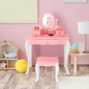 Kids Vanity Princess Makeup Dressing Table Stool Set with Mirror and Drawer by LJGDeals