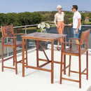 3 Pieces Acacia Wood Patio Bar Set with Sunflower Patterned Backrest