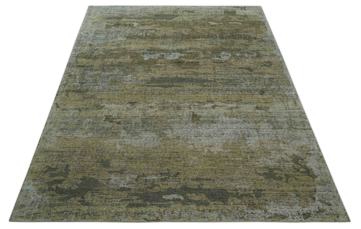 Brown and Silver Abstract Hand Knotted Custom Wool Area Rug - Contemporary Design, photo 10 of 11
