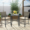 3 Pieces Rattan Bar Furniture Set with Slat Table and 2 Cushioned Stools by DirectDeals