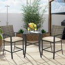 3 Pieces Rattan Bar Furniture Set with Slat Table and 2 Cushioned Stools by LJGDeals