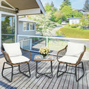 3 Pieces Patio Rattan Bistro Set Cushioned Chair Glass Table Deck by LJGDeals