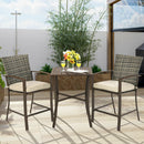 3 Pieces Rattan Bar Furniture Set with Slat Table and 2 Cushioned Stools by LJGDeals