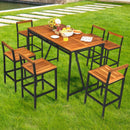 7 Pieces Acacia Wood Patio Rattan Bar Set with Umbrella Hole by LJGDeals