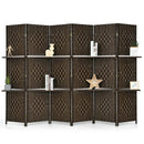 6 Panel Folding Weave Fiber Room Divider with 2 Display Shelves by LJGDeals