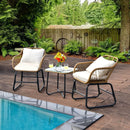3-Piece Patio Bistro Set with 2 Rattan Chairs and Square Glass Coffee Table-White by LJGDeals