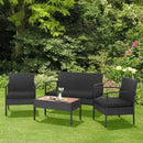 4 Pieces Patio Rattan Cushioned Furniture Set with Wooden Tabletop by LJGDeals