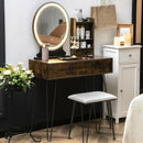 Vanity Table Set with Lighted Mirror and Cushion Stool-Brown by LJGDeals