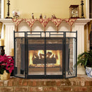 3-Panel Folding Wrought Iron Fireplace Screen with Doors and 4 Pieces Tools Set-Black by LJGDeals