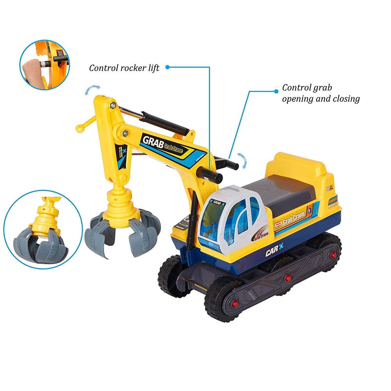 2-in-1 Kids Ride-on Crane Construction Grabber Toy with Engineering Hat