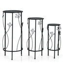 3 Pieces Metal Plant Stand Set with Crystal Floral Accents Round-Black by LJGDeals