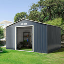 11 x 8 Feet Metal Storage Shed for Garden and Tools with 2 Lockable Sliding Doors-Gray by LJGDeals