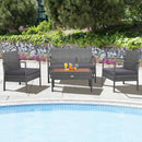 4 Pieces Rattan Patio Conversation Furniture Set with Acacia Wood Tabletop by LJGDeals