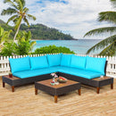 4 Pieces Patio Cushioned Rattan Furniture Set with Wooden Side Table by LJGDeals