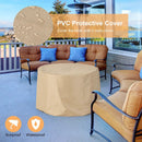 40 Inch Round Propane Gas Fire Pit Table Wood-Like Surface with Laval Rock PVC Cover by LJGDeals