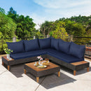 4 Pieces Patio Cushioned Rattan Furniture Set with Wooden Side Table by LJGDeals