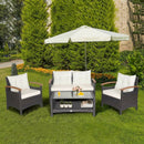 4 Pieces Patio Rattan Furniture Set with Cushioned Sofa and Storage Table by LJGDeals